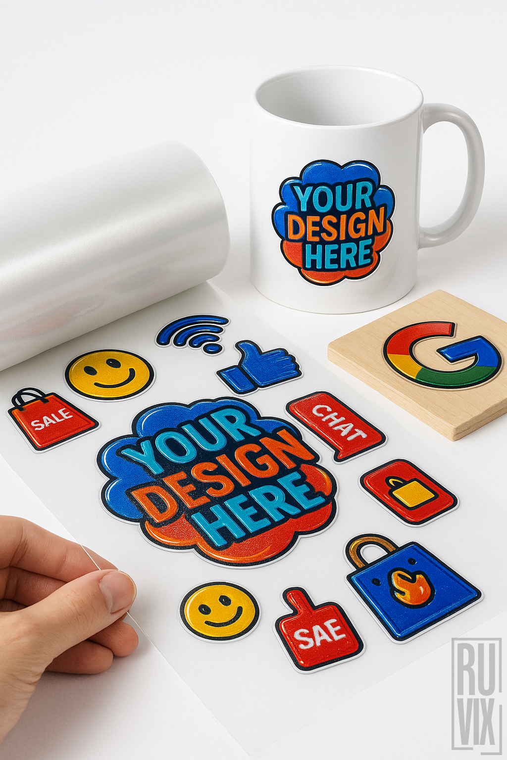 DTF UV Transfer Personalizat – Sticlă, Metal, Plastic, Lemn