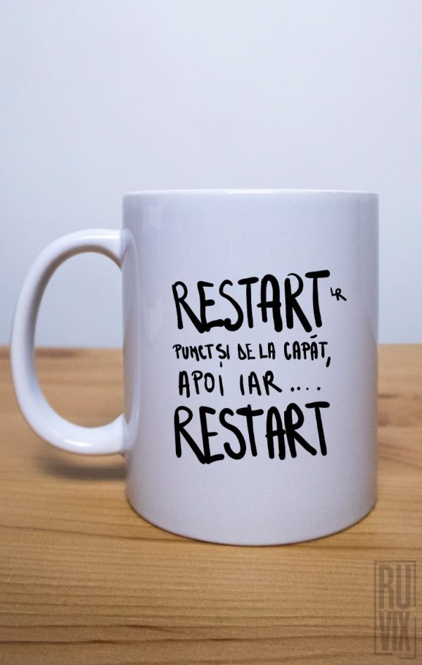Laur_raboj_doodles, Cană albă Restart Punct si de la capat, ruvix.ro