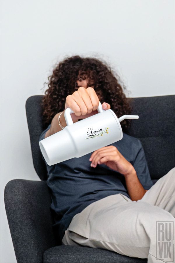 Căni și Termosuri, Floare de rapiță cu numele tău - Cana termo premium, din inox reciclat 900ml – tumbler eco, ruvix.ro