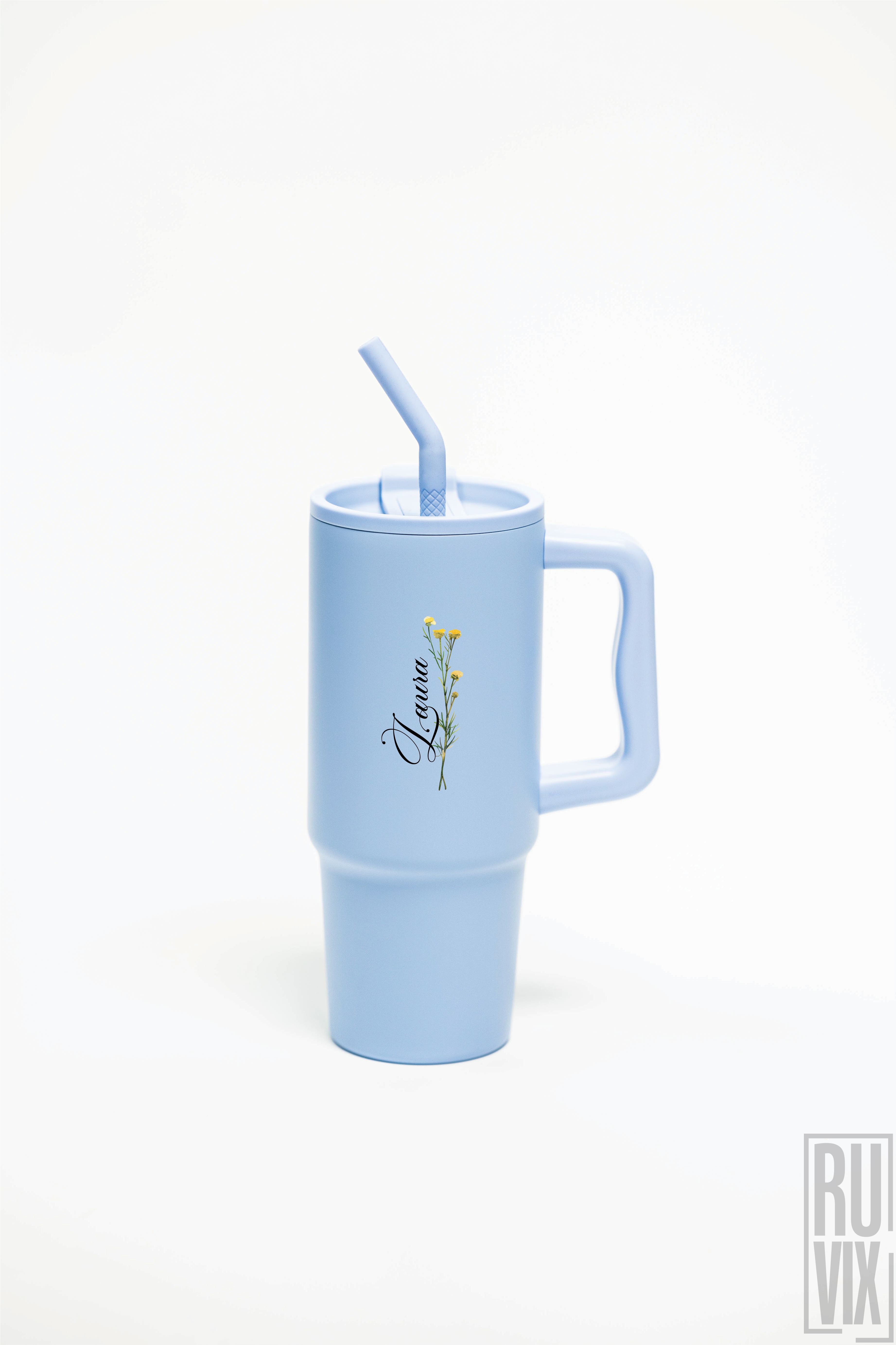 Cana termo premium 900ml , Floare de rapiță cu numele tău - Cana termo premium, din inox reciclat 900ml – tumbler eco, ruvix.ro