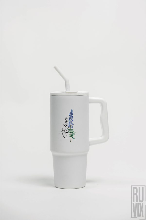 Căni și Termosuri, Lavandă cu numele tău - Cana termo premium, din inox reciclat 900ml – tumbler eco, ruvix.ro