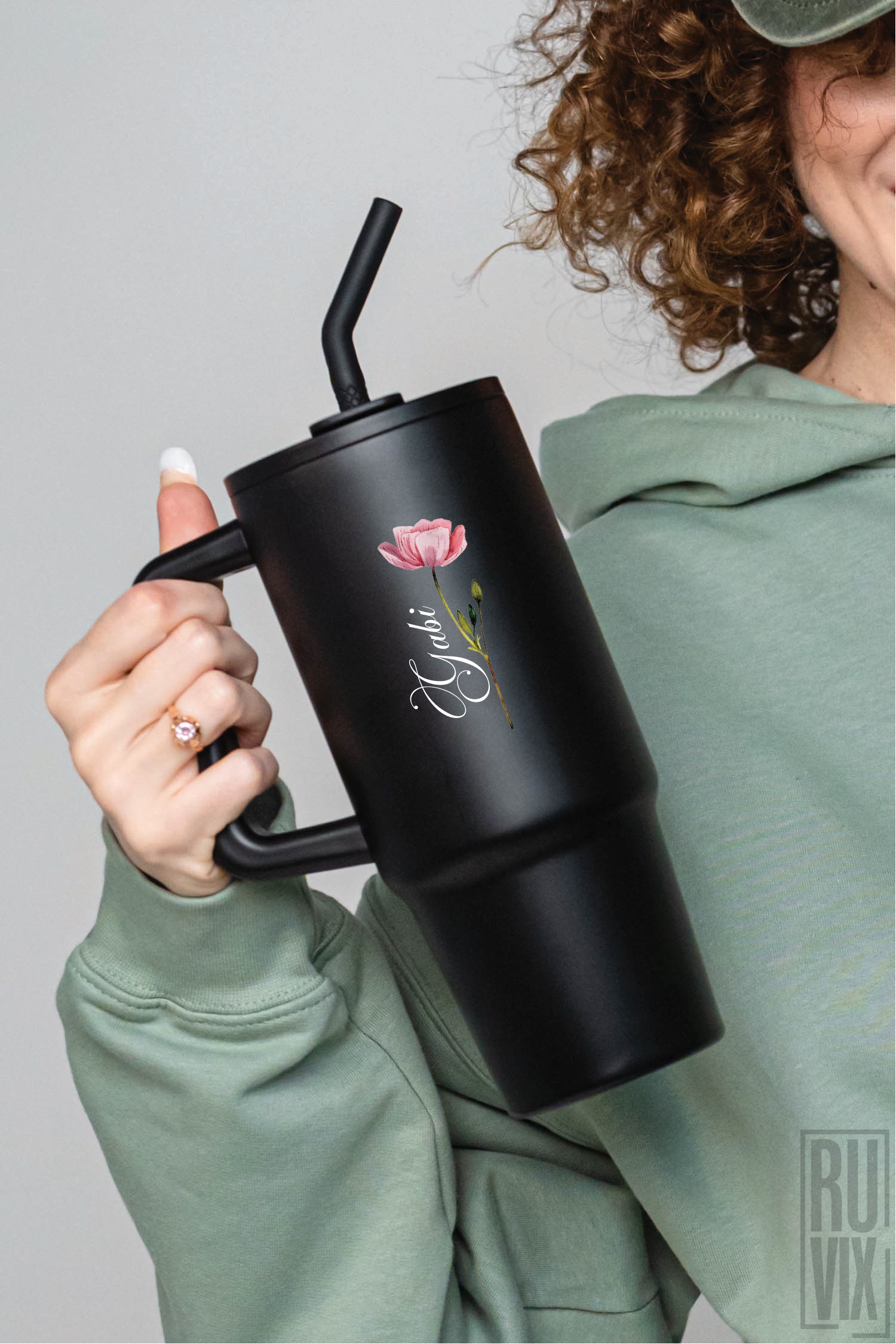 Cana termo premium 900ml , Mac Roz cu Numele tău - Cana termo premium, din inox reciclat 900ml – tumbler eco, ruvix.ro