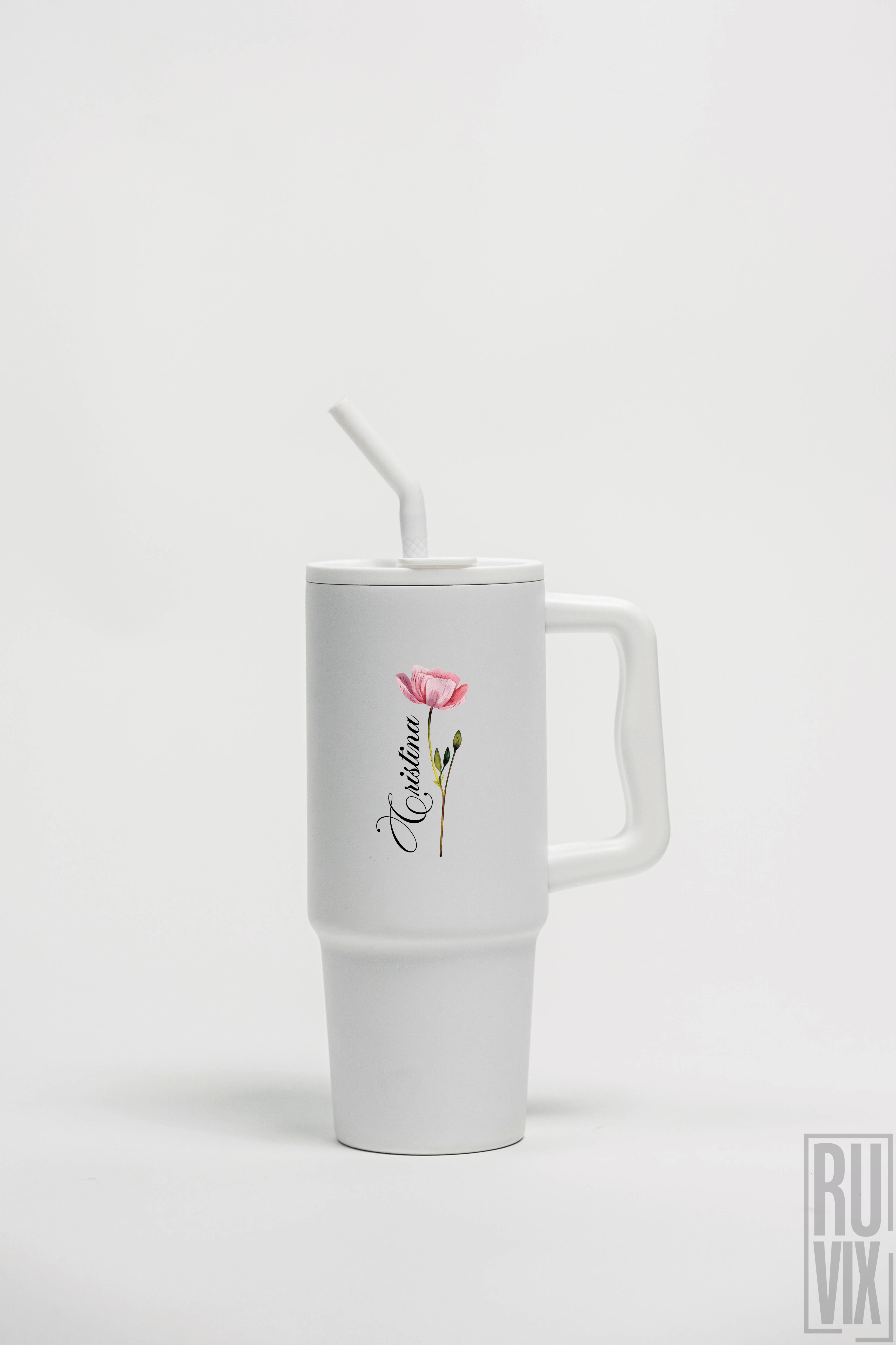 Cana termo premium 900ml , Mac Roz cu Numele tău - Cana termo premium, din inox reciclat 900ml – tumbler eco, ruvix.ro