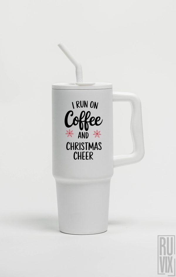 Cadouri de Crăciun, Coffee and Christmas Cheer - Cana termo premium, din inox reciclat 900ml – tumbler eco, ruvix.ro