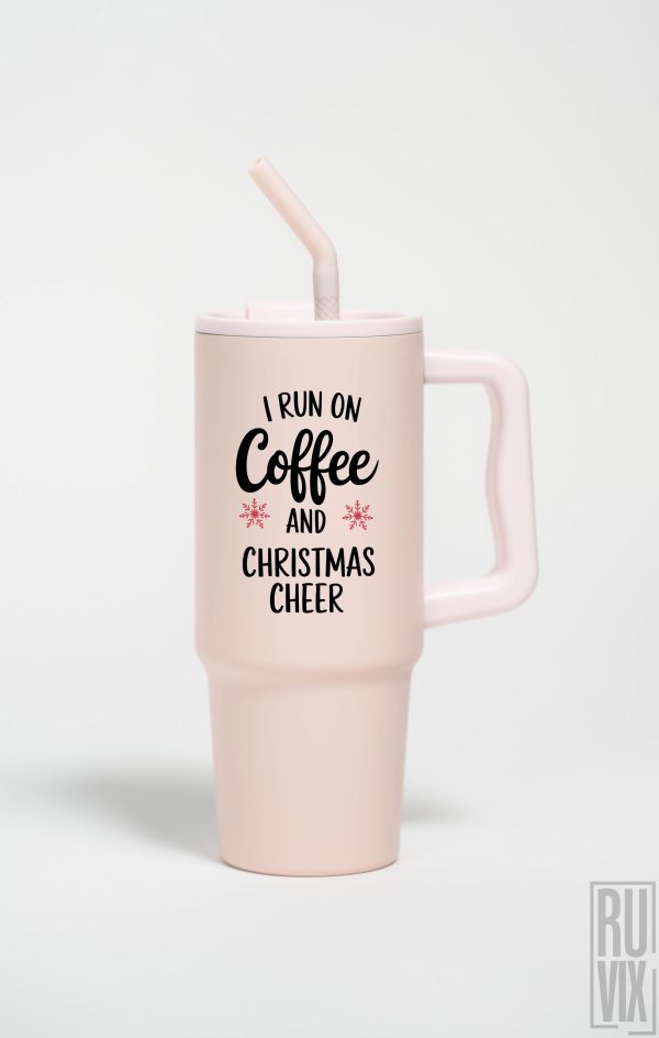 Cadouri de Crăciun, Coffee and Christmas Cheer - Cana termo premium, din inox reciclat 900ml – tumbler eco, ruvix.ro