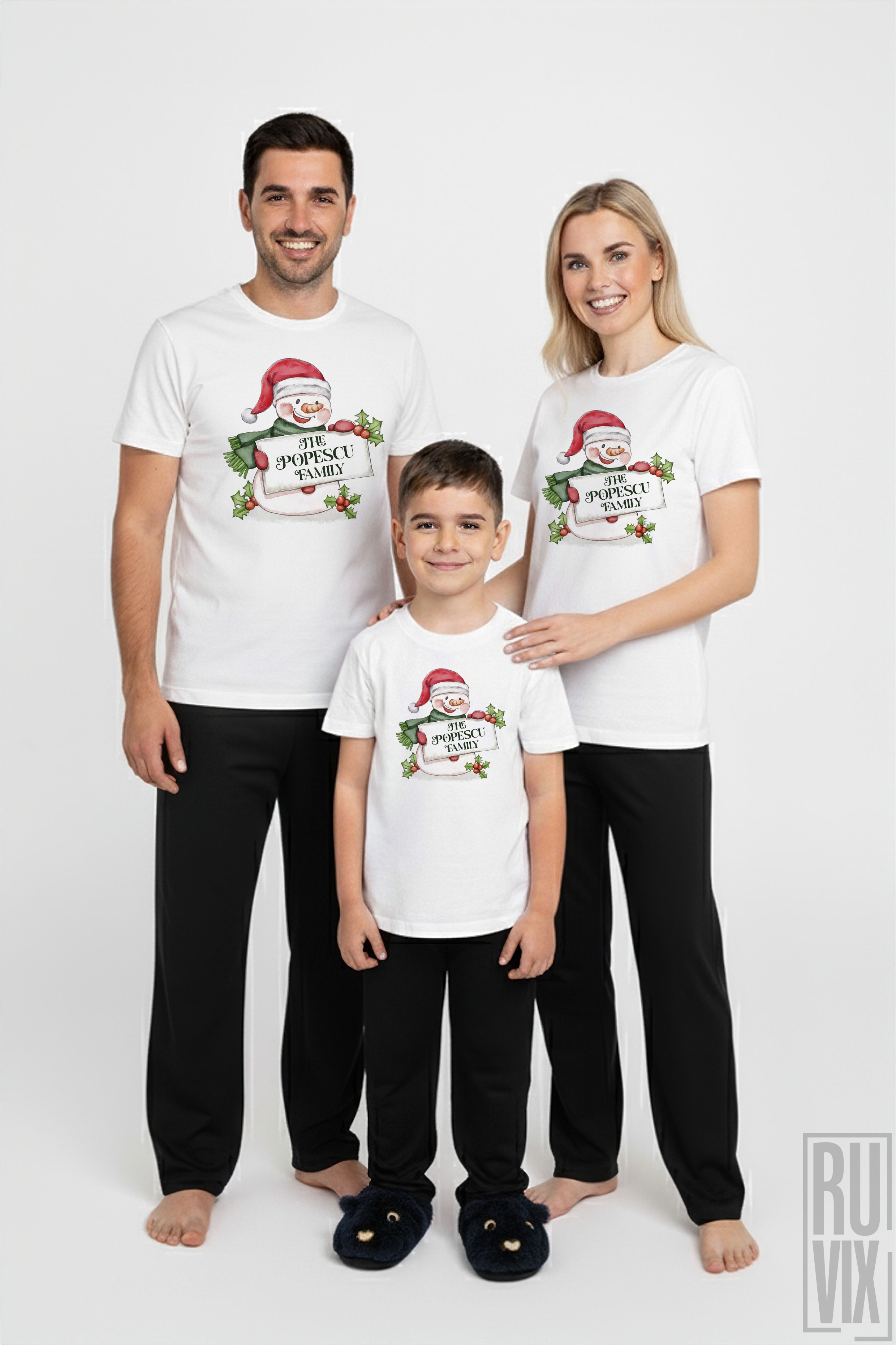Pijamale de Crăciun, SET PIJAMALE FAMILIE - Om de Zapadă, ruvix.ro