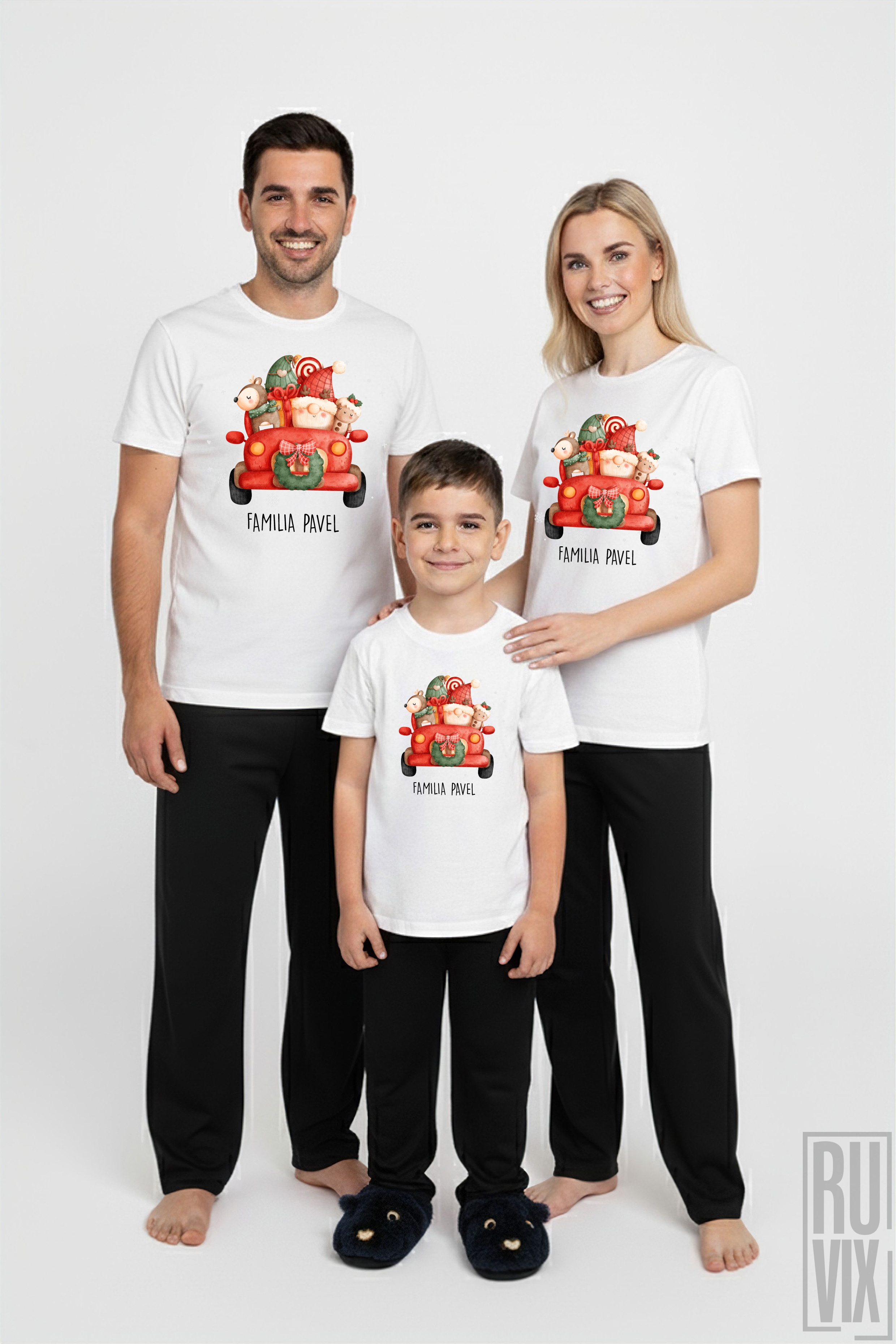 Pijamale de Crăciun, SET PIJAMALE FAMILIE - Mașină de Crăciun, ruvix.ro