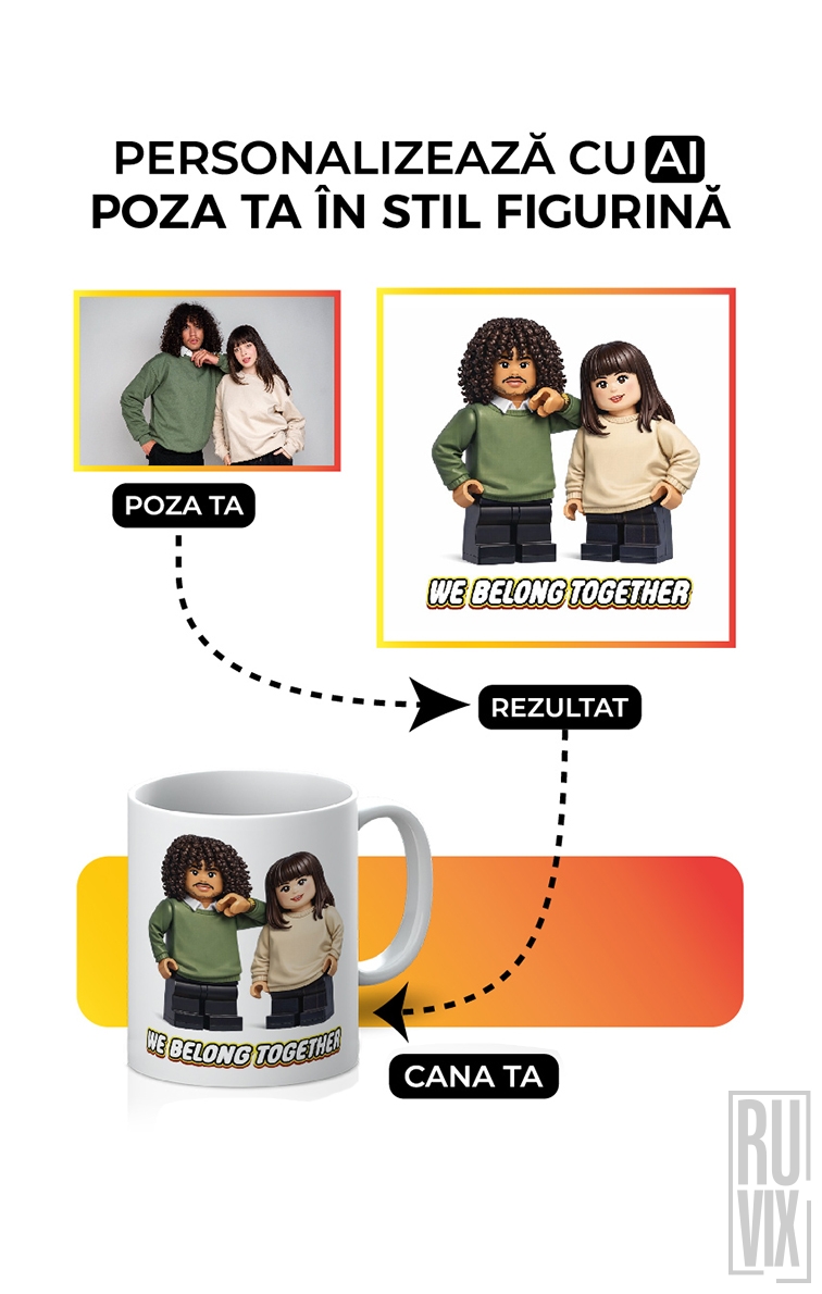 Căni de cuplu, Cană personalizată stil figurină – upload foto + editare automată, ruvix.ro
