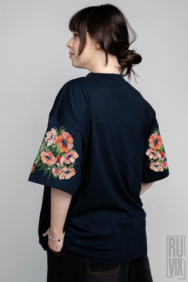 Tricou NAVY Oversized EDEN - Mâneci cu print floral