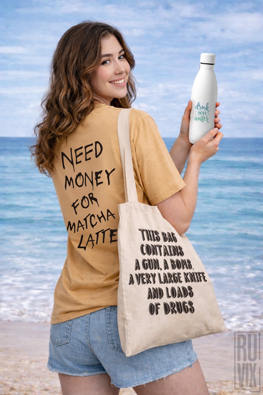 Set de Vacanță "Vama Veche" - Tricou, Geantă Bumbac, Sticlă Metalică, 1, ruvix.ro