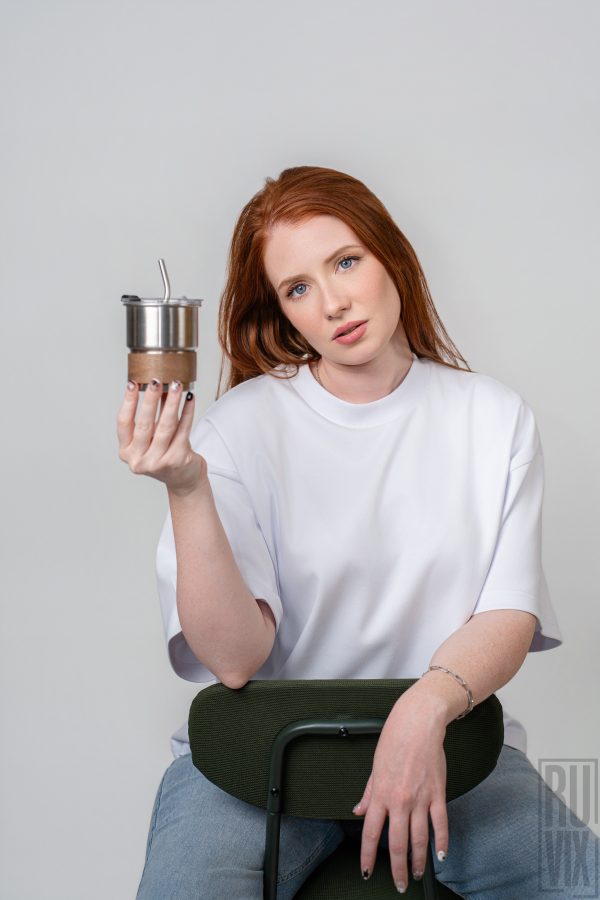 Tumbler Mate Personalizat cu Pai Metalic și Inel de Lemn 260 ml
