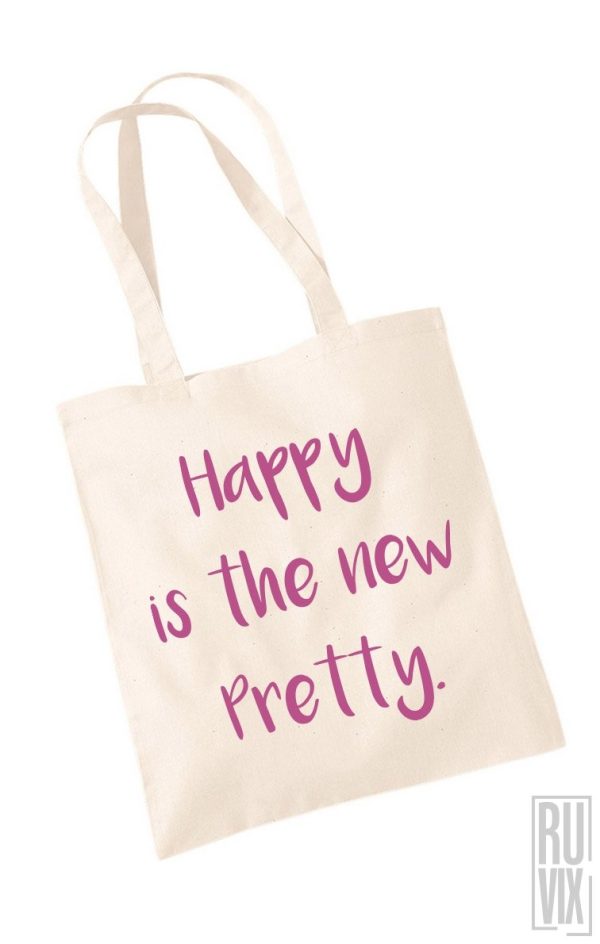 Genți bumbac, Geantă Happy Is The New Pretty, ruvix.ro