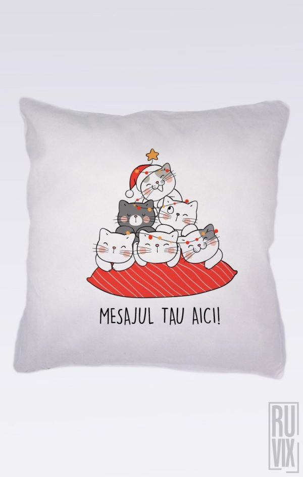 Perne personalizate, Pernă Meowy Christmas, ruvix.ro
