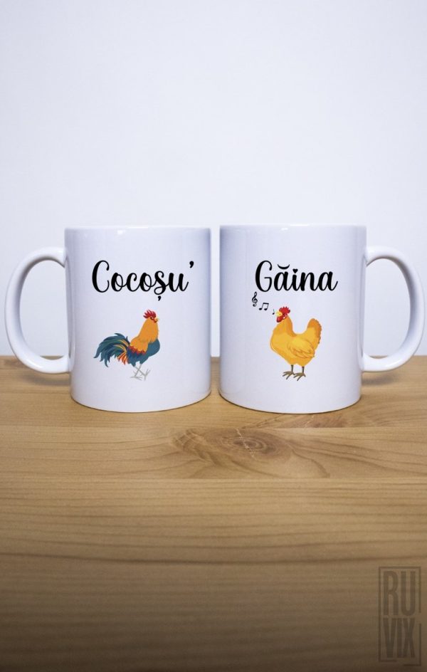 Căni pentru ea, Set 2 Căni Găina Cântă, ruvix.ro