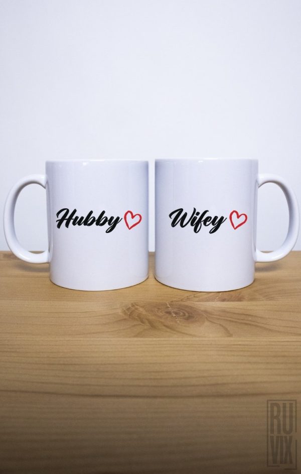 Căni pentru ea, Set 2 Căni Hubby and Wifey, ruvix.ro