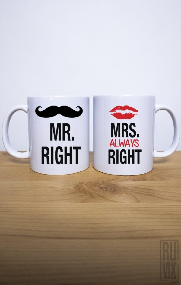 Căni pentru ea, Set 2 Căni MR and MRS Right, ruvix.ro