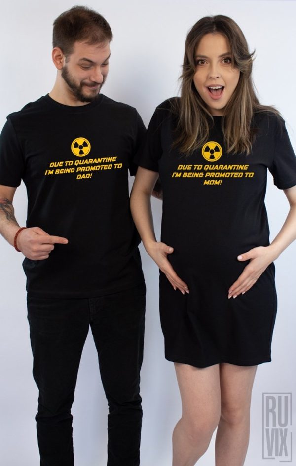 Tricouri pentru Cupluri, Set Rochie + Tricou Due to Quarantine, ruvix.ro