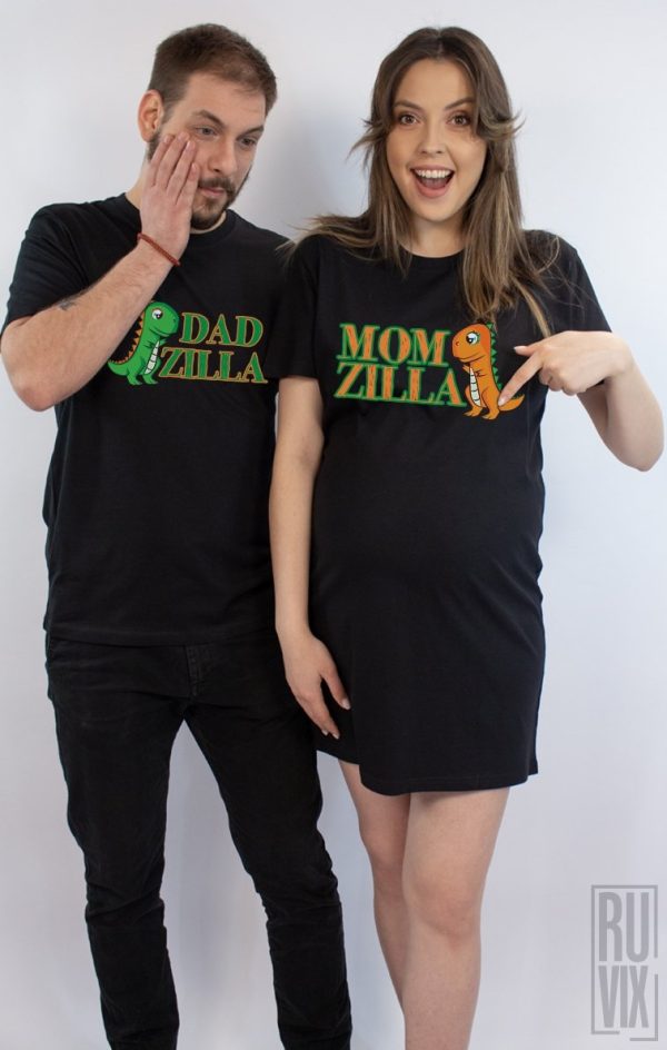 Tricouri pentru Cupluri, Set Rochie + Tricou Momzilla si Dadzilla, ruvix.ro