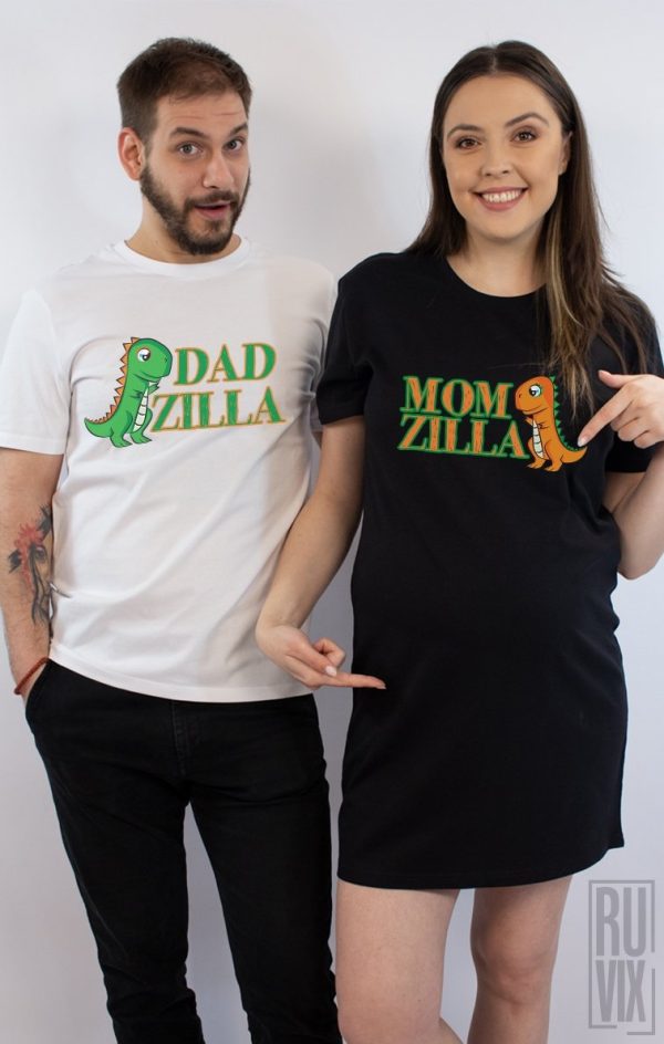 Tricouri pentru Cupluri, Set Rochie + Tricou Momzilla si Dadzilla, ruvix.ro