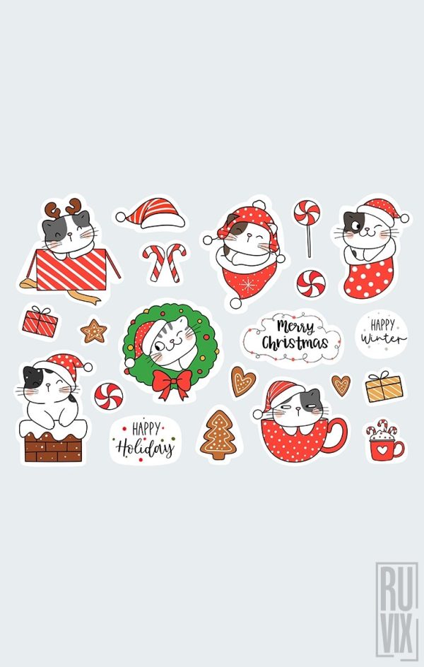 Stickere de Crăciun, Set Stickere Crăciun - Pisici, ruvix.ro
