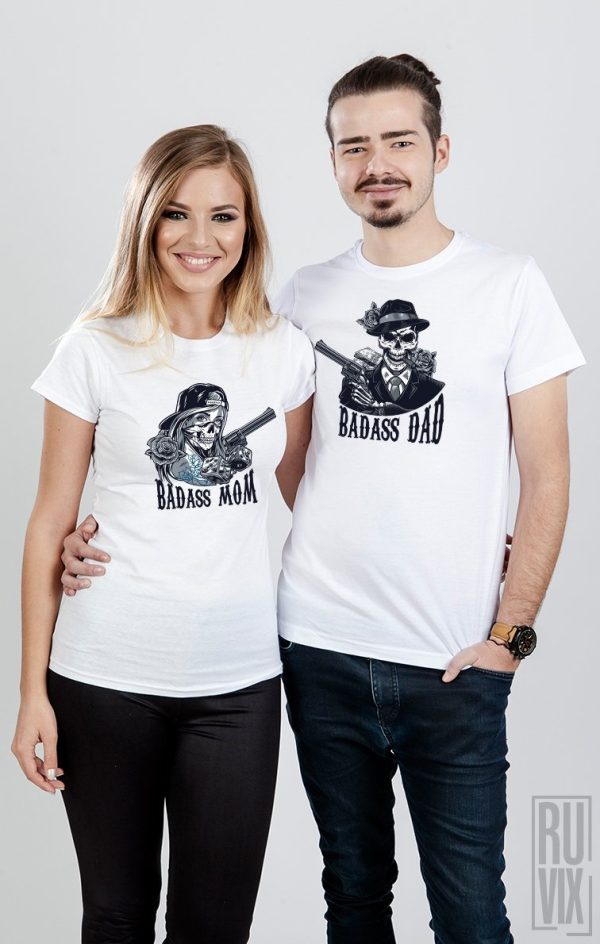 Tricouri pentru Cupluri, Set Tricouri Badass Parents, ruvix.ro