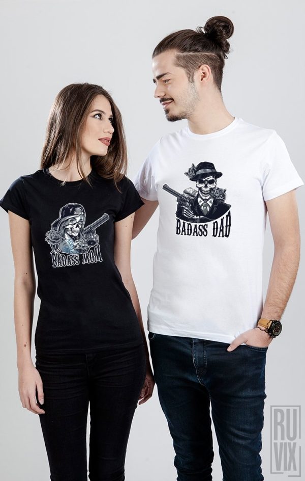 Tricouri pentru Cupluri, Set Tricouri Badass Parents, ruvix.ro