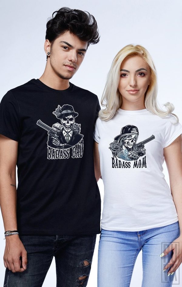 Tricouri pentru Cupluri, Set Tricouri Badass Parents, ruvix.ro