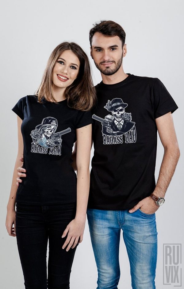 Tricouri pentru Cupluri, Set Tricouri Badass Parents, ruvix.ro