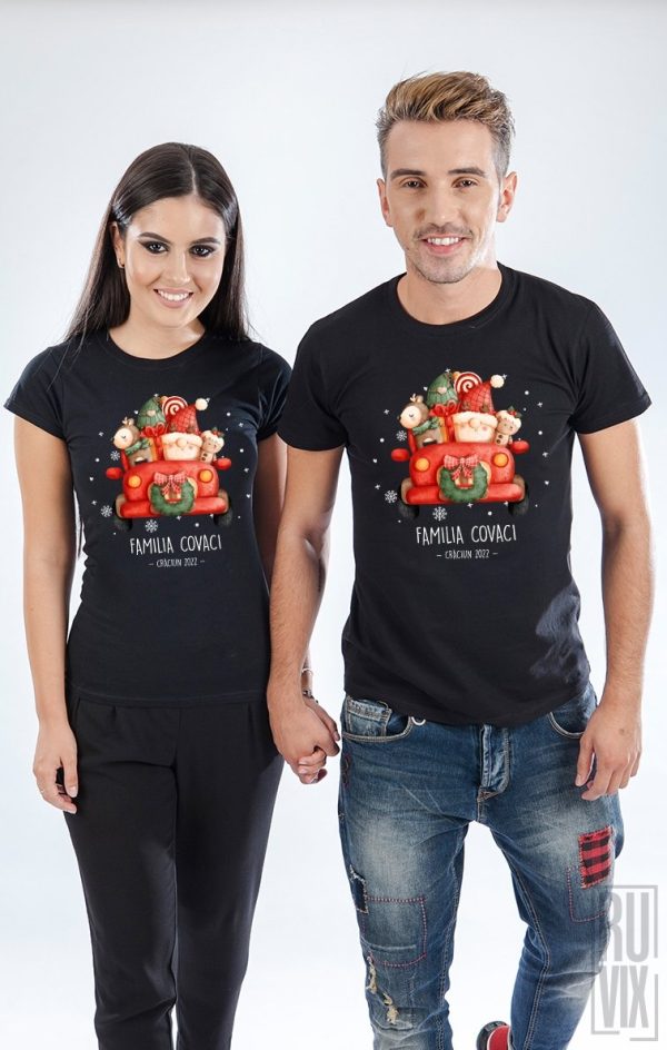 Cadouri de Crăciun, Set Tricouri Cuplu Personalizat - Mașină Crăciun, ruvix.ro