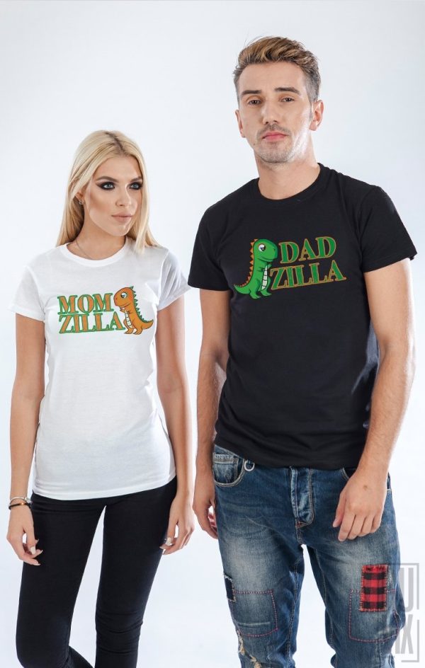 Tricouri pentru Cupluri, Set Tricouri Momzilla si Dadzilla, ruvix.ro
