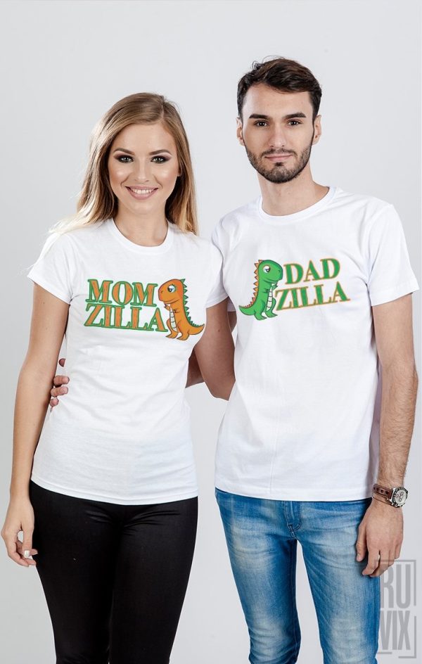 Tricouri pentru Cupluri, Set Tricouri Momzilla si Dadzilla, ruvix.ro