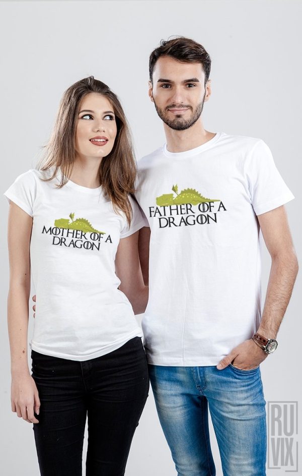 Tricouri pentru Cupluri, Set Tricouri Parents of a Dragon, ruvix.ro