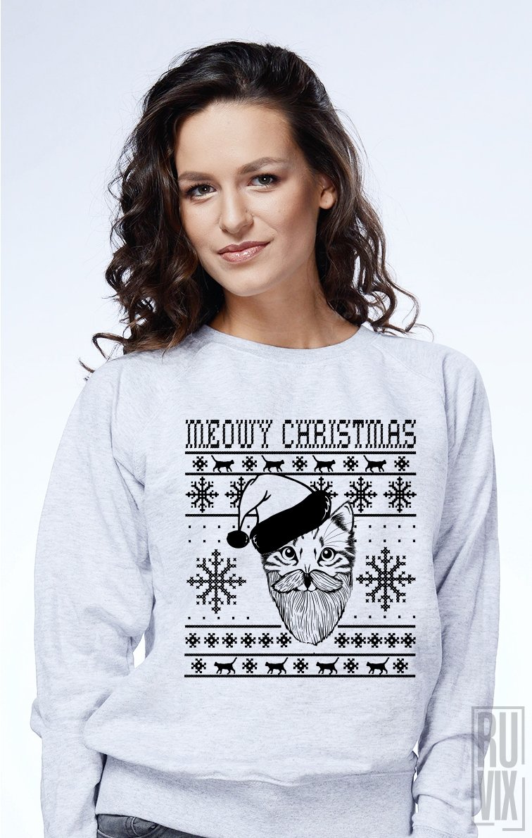 Sweatshirt Gri Meowy Christmas