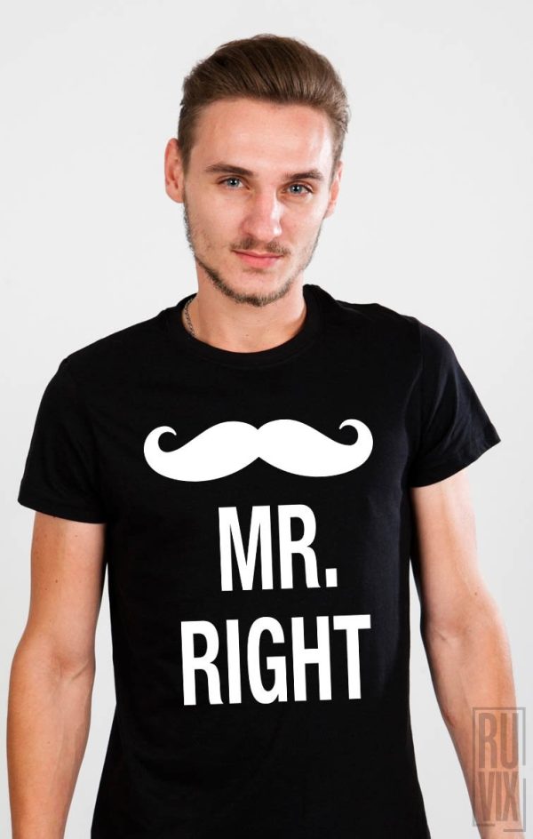 Cadouri de Valentine's Day, Tricou Mr Right (Mustață), ruvix.ro