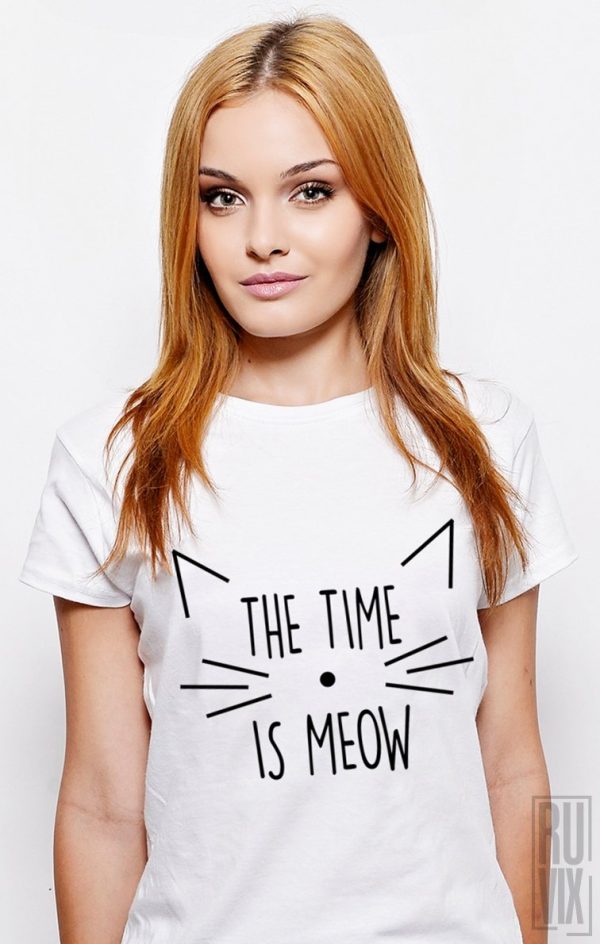 Tricouri cu Mesaje, Tricou Time is MEOW, ruvix.ro