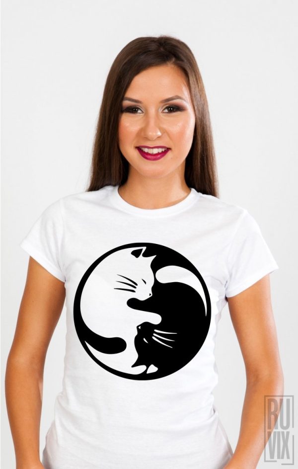 Tricou Yin și Yang Cat