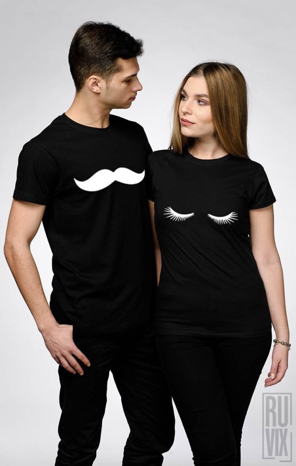 Tricouri de Cuplu Lashes and Moustache, 2, ruvix.ro